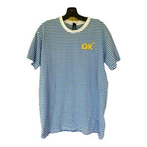 The Maine You Are OK Striped Blue and White T-shirt with Yellow OK Logo - Size L